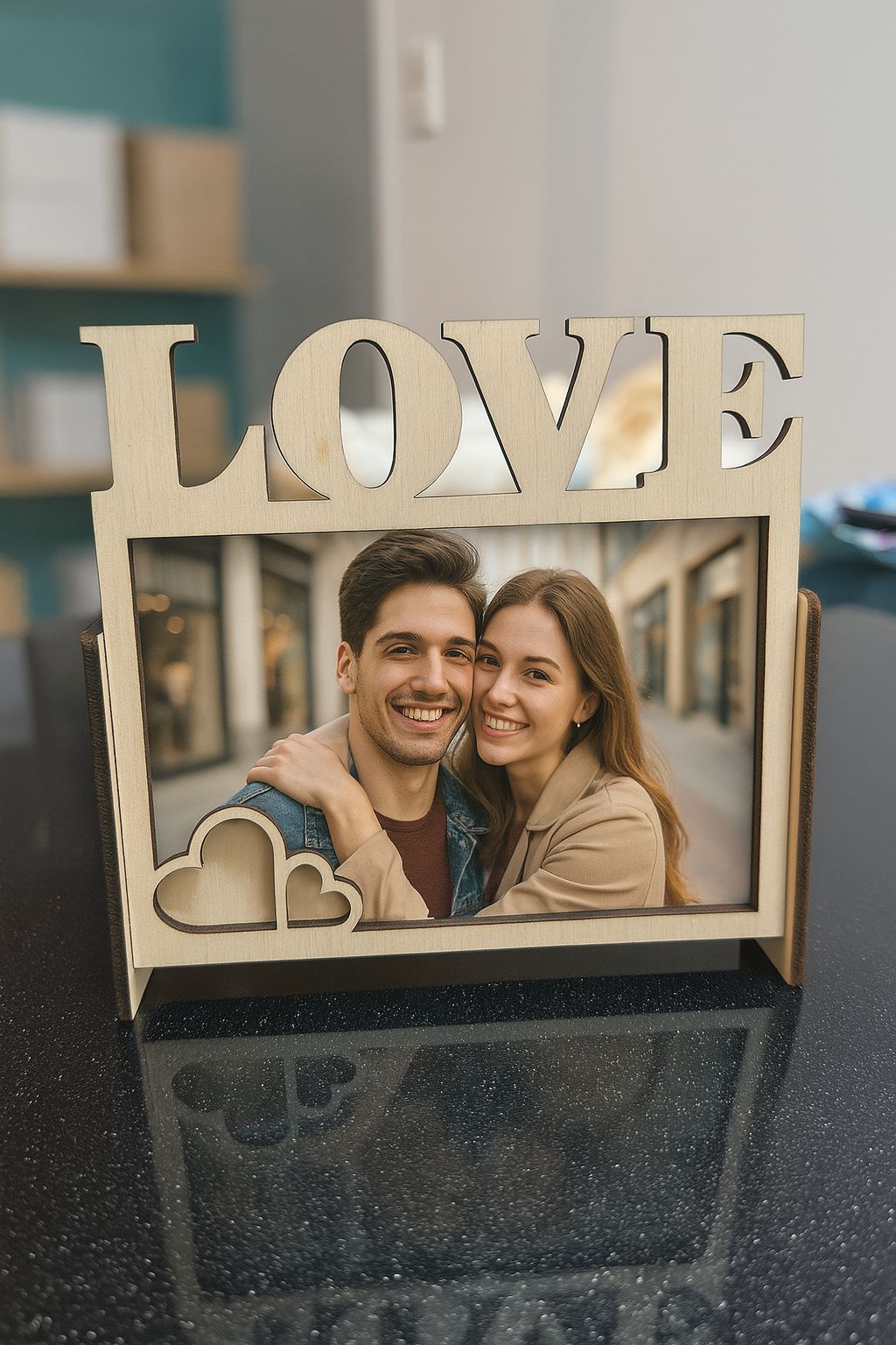 Holz-Bilderrahmen „LOVE“ – dekorativer Bilderrahmen für Paare