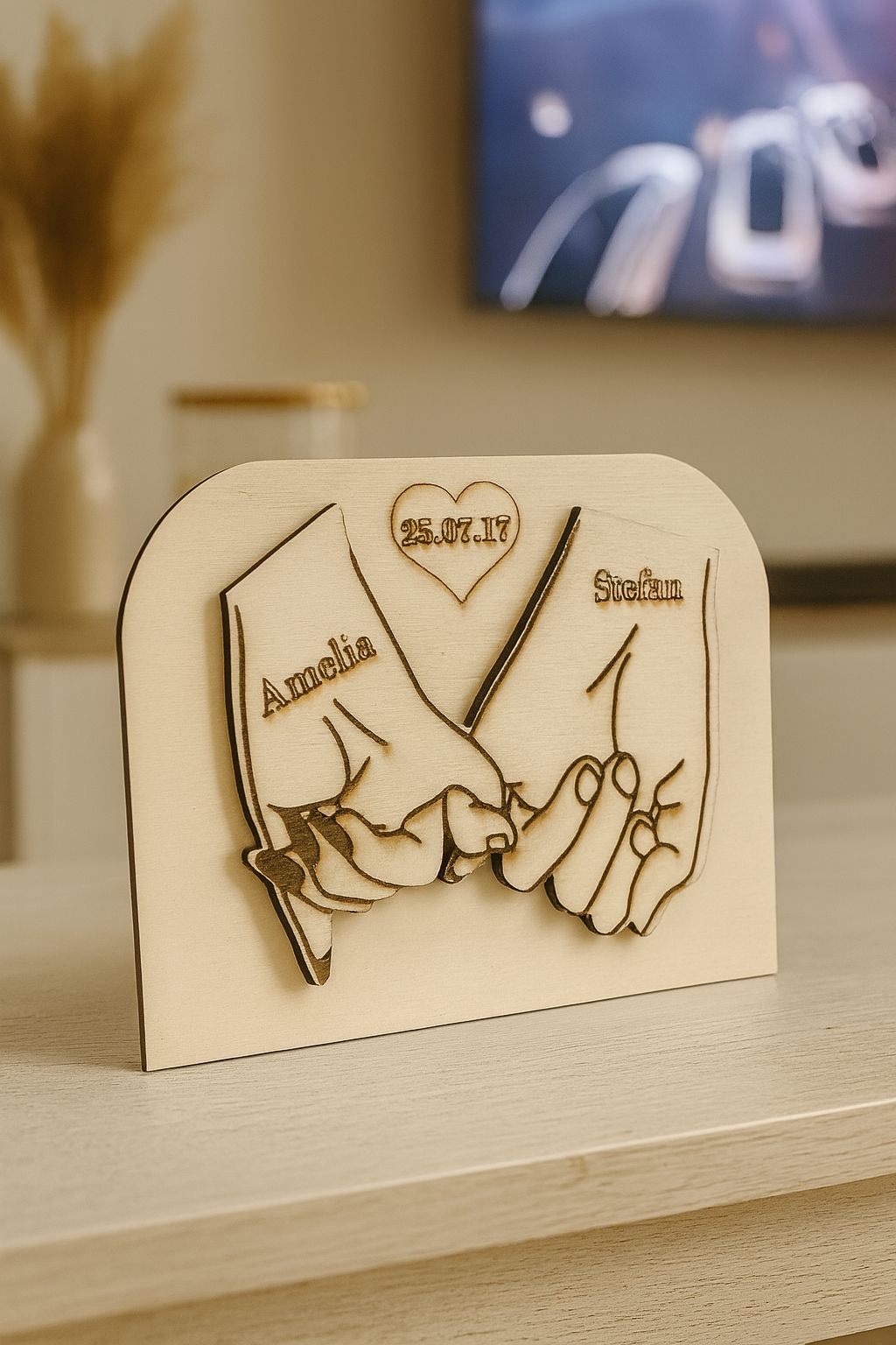 Personalisierte Holz-Deko für Paare – mit Namen & Datum graviert