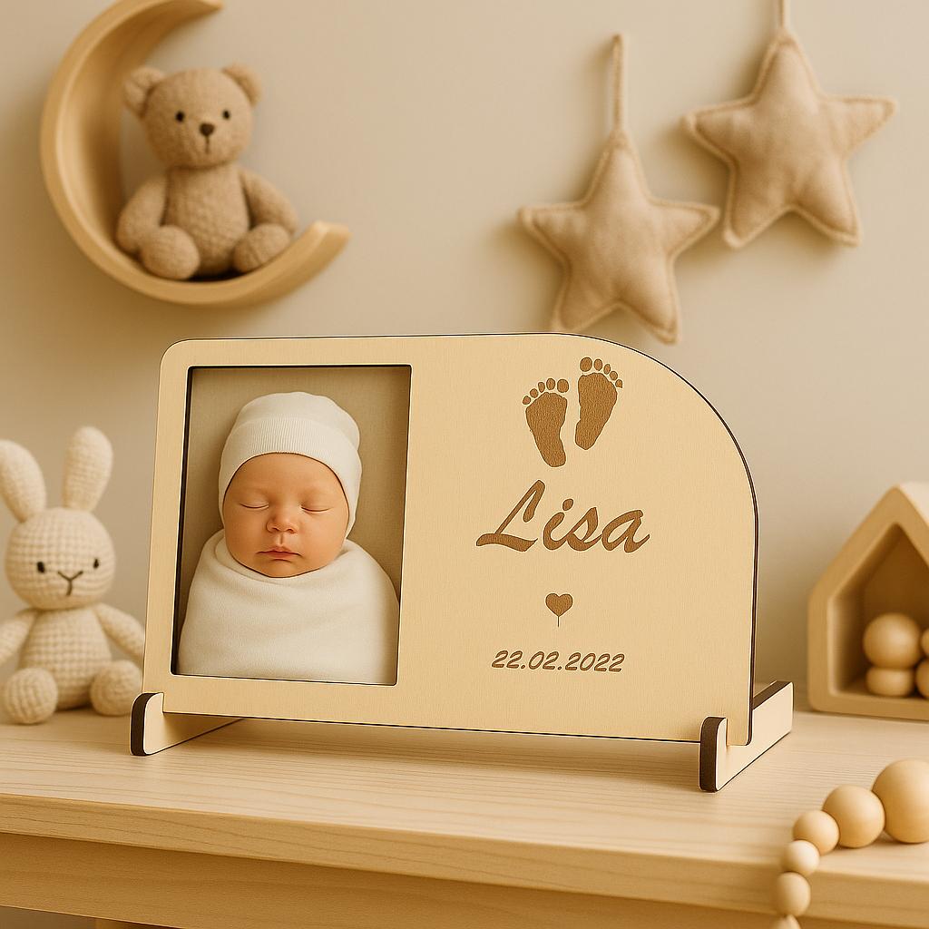 Personalisierte Holz-Geburtsschild mit Foto – Individuelles Geschenk zur Geburt