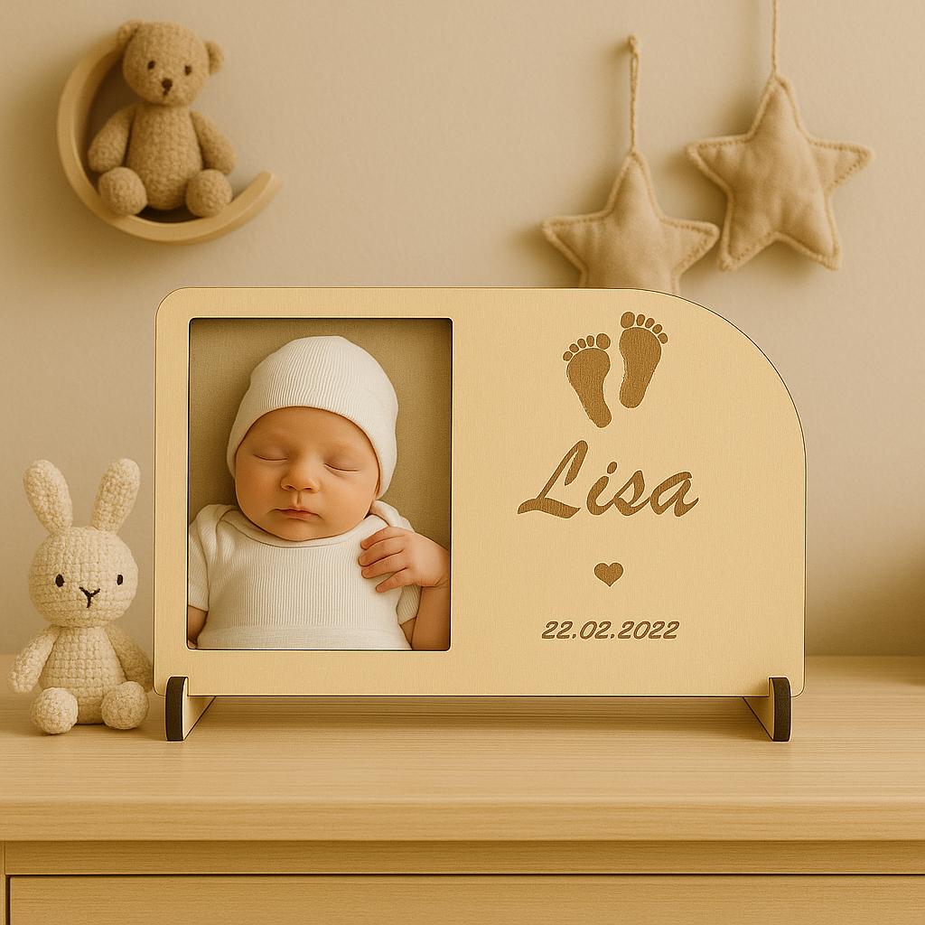Personalisierte Holz-Geburtsschild mit Foto – Individuelles Geschenk zur Geburt
