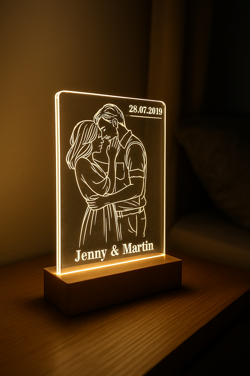 Personalisierte Acryl Lampe für Paare – LED Nachtlicht mit Gravur