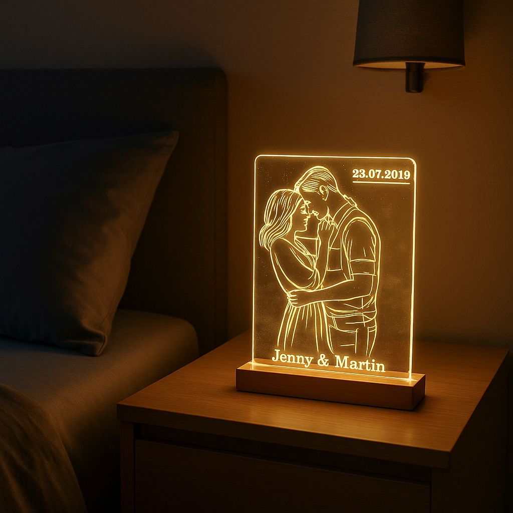 Personalisierte Acryl Lampe für Paare – LED Nachtlicht mit Gravur