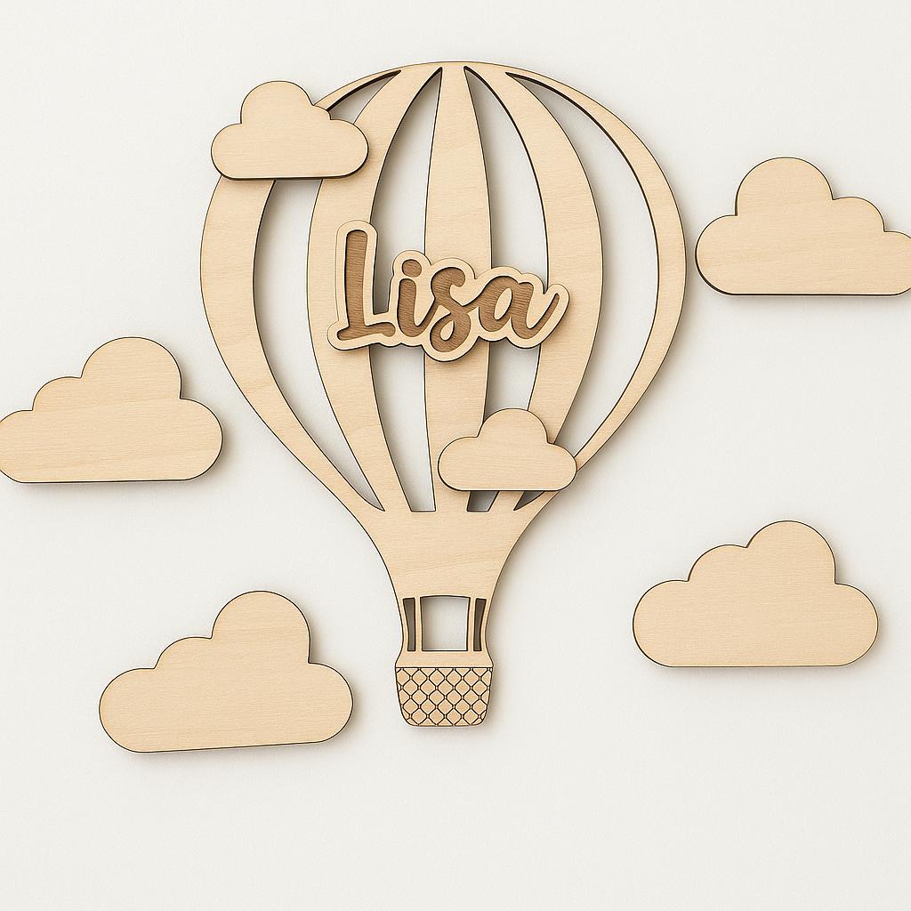 Personalisierte Wanddeko „Luftballon“ aus Holz – individuelles Design mit Namen