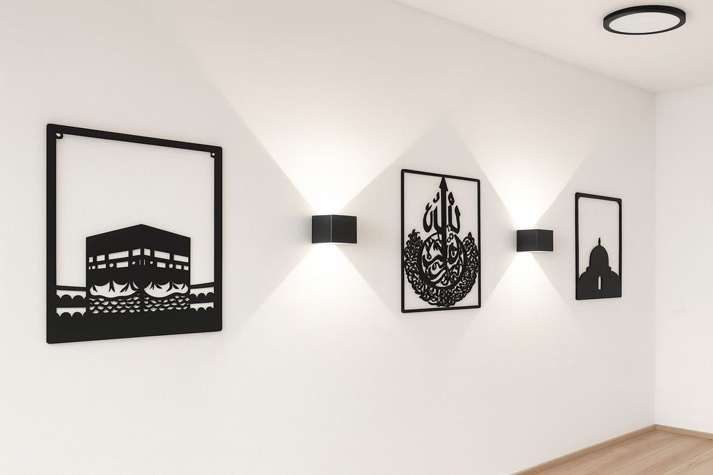 Ayet el Kürsi Wanddeko Set – 3-teiliges islamisches Wandbild aus Holz (50x40 cm)